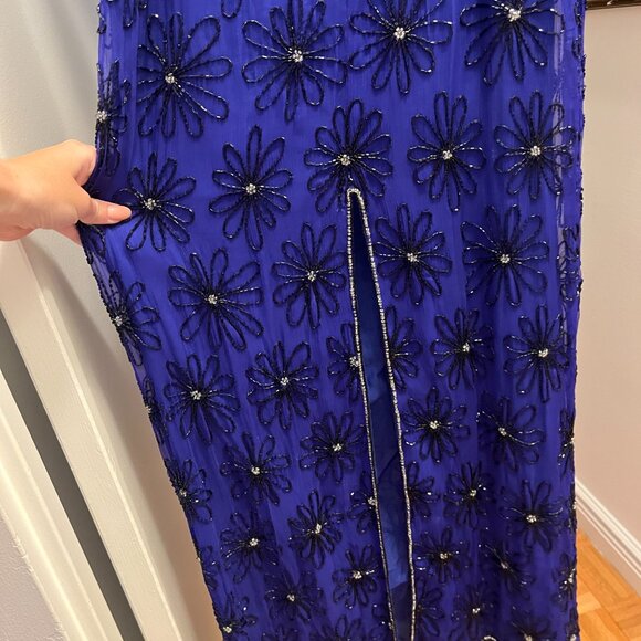 VINTAGE! Adrianna Papell Couture Royal Blue Embellished Evening Gown - Picture 6 of 9